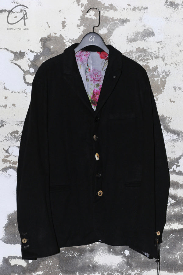 GEOFFREY B. SMALL Silk Cashmere Lined Jacket Italy Handmade Unisex GBS-GJ04special2-SYH Hand Dyed Black Grey Floral GJ04